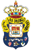Escudo de armas de la ciudad de Las Palmas con corona real, un escudo central dividido en cuatro partes y varios s mbolos her ldicos en la parte inferior. Descripci n generada con IA