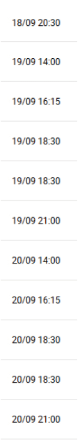 Lista de fechas y horas organizadas en formato d a/mes y hora, con varias entradas repetidas. Descripci n generada con IA