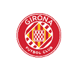 Escudo circular rojo con el texto Girona Futbol Club y un dise o central con franjas rojas y amarillas y un patr n de cuadros blancos y rojos. Descripci n generada con IA