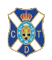 A blue and white shield-shaped emblem with a red crown on top, featuring a central oval with symbols including anchors, a cross, and the letters C, T, and D around it. Descripci n generada con IA