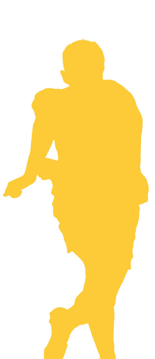A yellow silhouette of a person standing with one leg crossed over the other and one arm bent outward. Descripci n generada con IA
