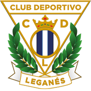 Escudo triangular invertido con borde dorado que contiene las letras C, D y L, una corona dorada, franjas verticales azules y blancas en un c rculo central, hojas verdes a los lados y las palabras Club Deportivo Legan s en la parte superior e inferior. Descripci n generada con IA