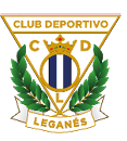 A sports club emblem featuring a gold crown above a circular shield with blue and white vertical stripes, flanked by green laurel branches and the text “CLUB DEPORTIVO LEGAN S." Descripci n generada con IA