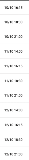 Fechas y horas organizadas en una lista vertical con formato d a/mes y hora en formato de 24 horas. Descripci n generada con IA
