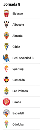 Lista de equipos de f tbol con sus escudos correspondientes para la jornada 8. Descripci n generada con IA