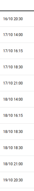 Fechas y horas organizadas en una lista vertical con formato d a/mes y hora en formato de 24 horas. Descripci n generada con IA